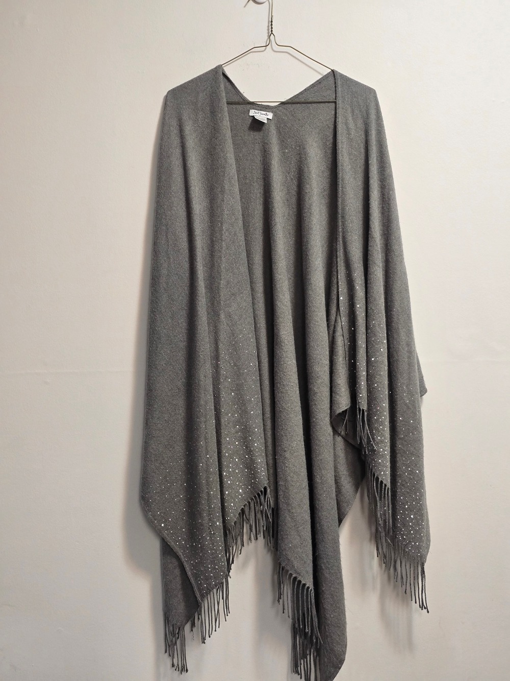Women's Gray Wrap Shawl with Fringe And Rhinstones